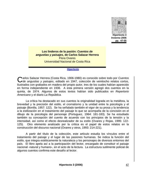 Los linderos de la pasión, Cuentos de angustias y paisajes, de Carlos Salazar Herrera