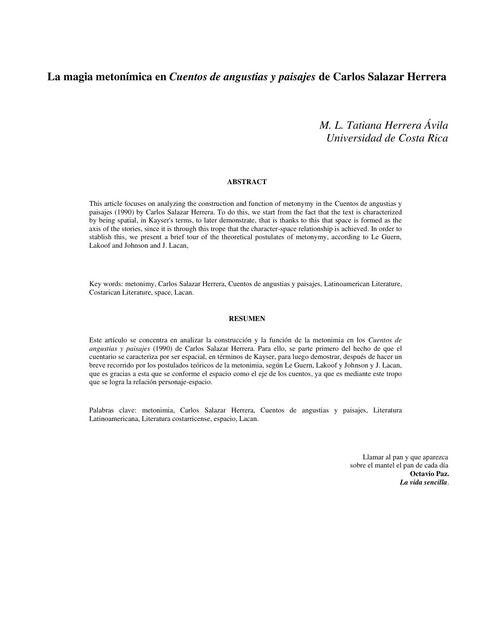 La magia metonímica en Cuentos de angustias y paisajes de Carlos Salazar Herrera