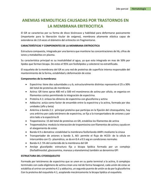 Anemias hemolíticas causadas por trastornos de membrana eritrocítica   