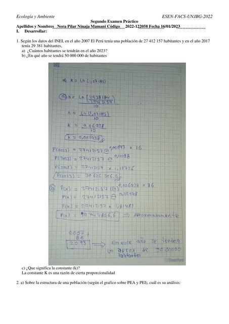 Segundo examen Practico de Ecología y Ambiente ESE