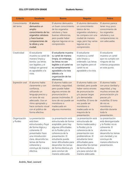 Rubrica de evaluación