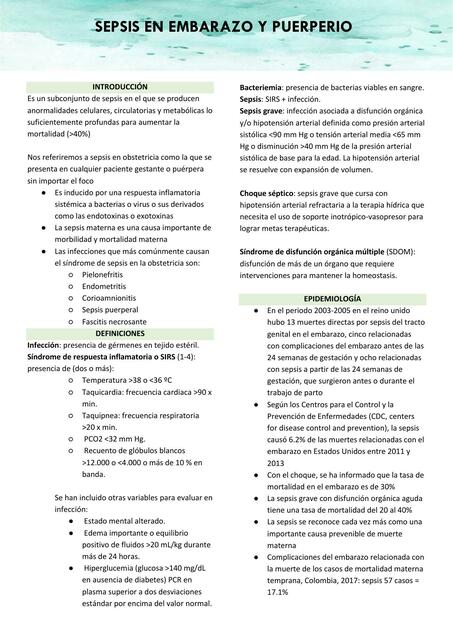 Sepsis en embarazo y puerperio