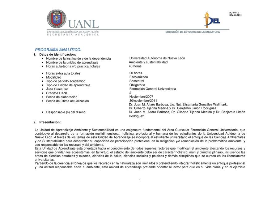 Programa Analítico UANL