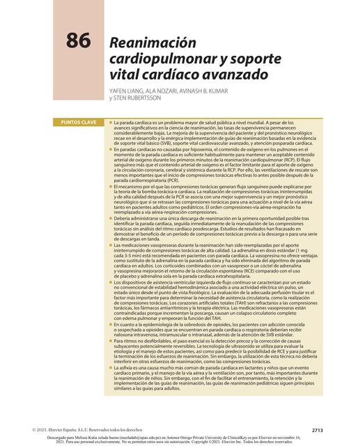 Reanimación cardiopulmonar y soporte vital cardíaco avanzado