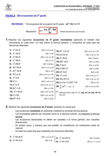 Ecuaciones de segundo grado