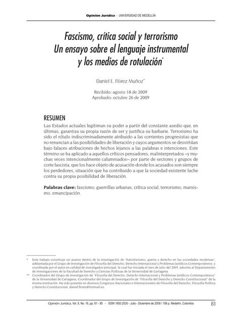 Fascismo, crítica social y terrorismo Un ensayo sobre el lenguaje instrumental y los medios de rotulación