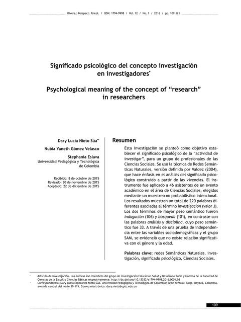 Significado psicológico del concepto investigación en investigadores