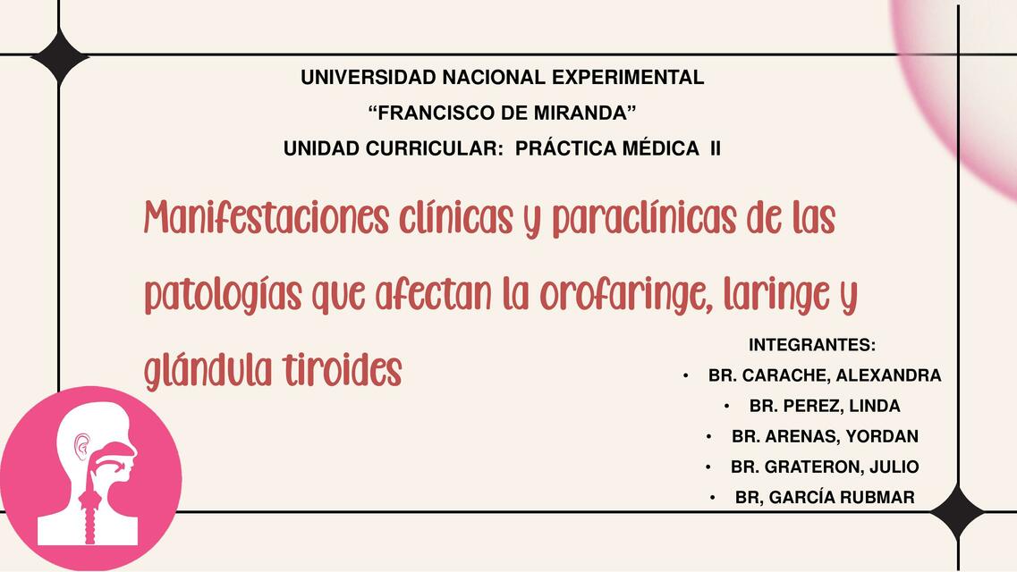 Manifestaciones Clínicas y Paraclínicas de las Patologías que Afectan la Orofaringe, Laringe y Glándula Tiroides 