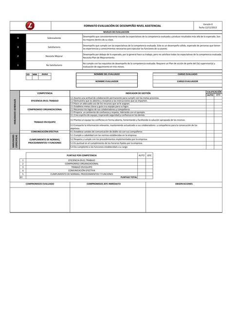 Formato Evaluación de Desempeño Nivel Asistencial