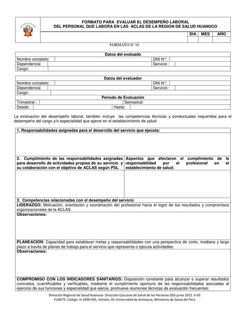 Formato para Evaluar el Desempeño Laboral