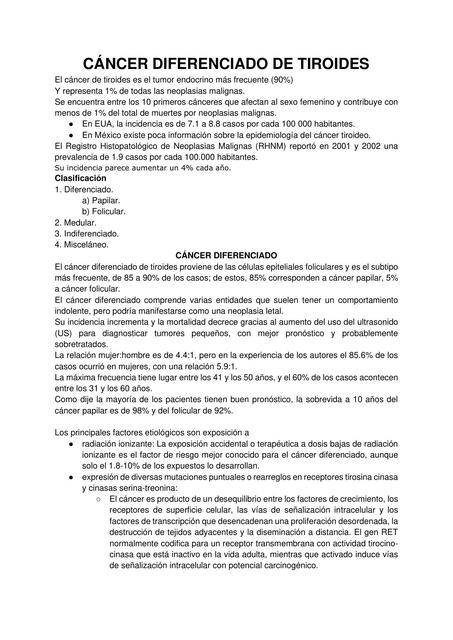 Cáncer diferenciado de tiroides