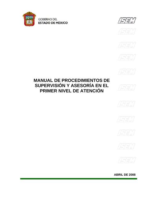 Manual de Procedimientos de Supervisión y Asesoría en el Primer Nivel de Atención 