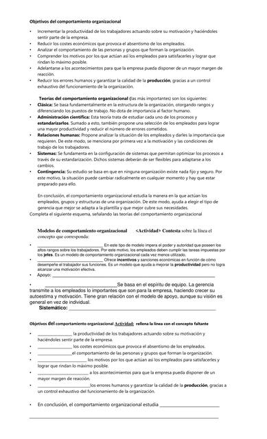 Objetivos del comportamiento organizacional esquema