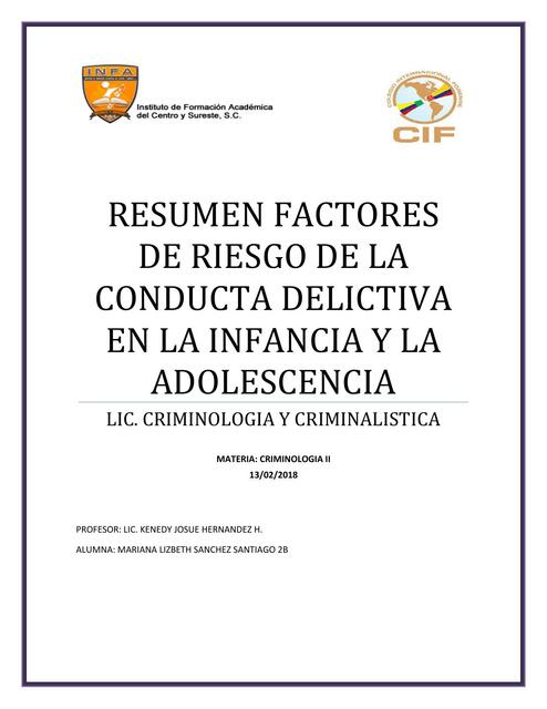 Resumen Factores de Riesgo de la Conducta Delictiva en la Infancia y la Adolescencia 