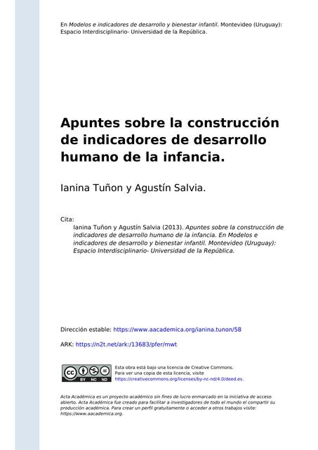 Apuntes sobre la construcción de indicadores de desarrollo humano de la infancia