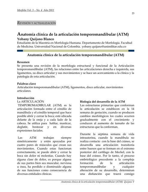 Anatomía Clínica de la Articulación Temporomandibular (ATM)