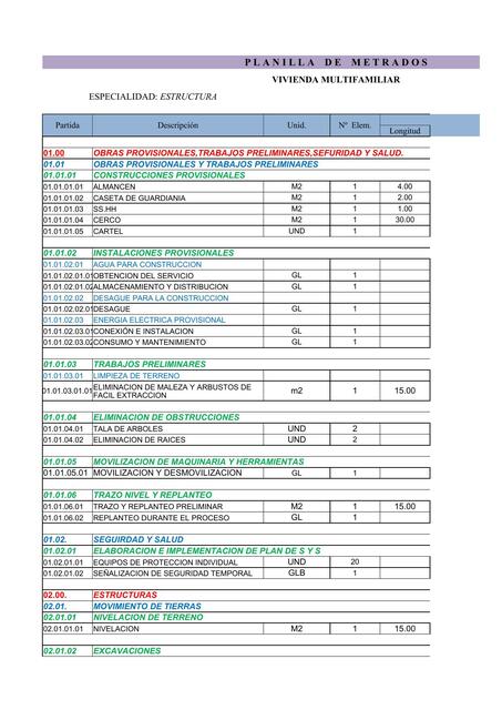 Plantilla para Metrados 