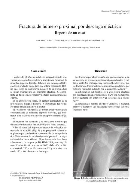 Fractura de húmero proximal por descarga eléctrica