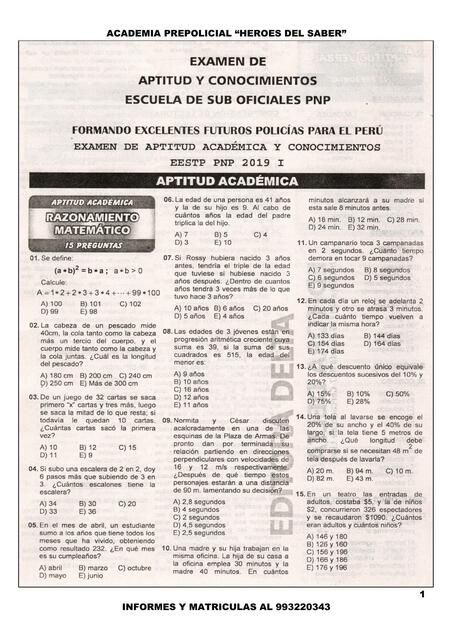 Examen de aptitud y conocimientos  