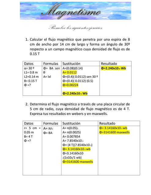 Magnetismo ejercicios  