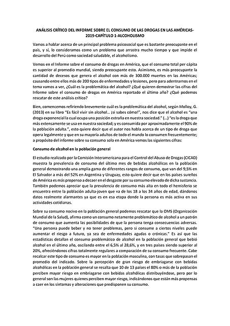 ANÁLISIS CRÍTICO SOBRE EL PROBLEMA PSICOSOCIAL DEL ALCOHOLISMO