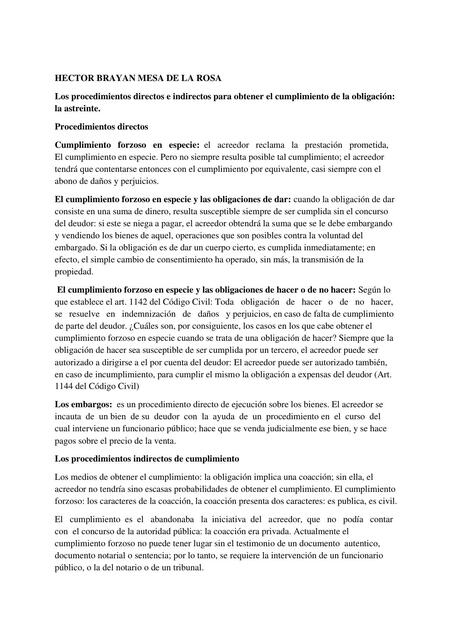 Los Procedimientos Directos e Indirectos para Obtener el Cumplimiento de la Obligación: La Astreinte