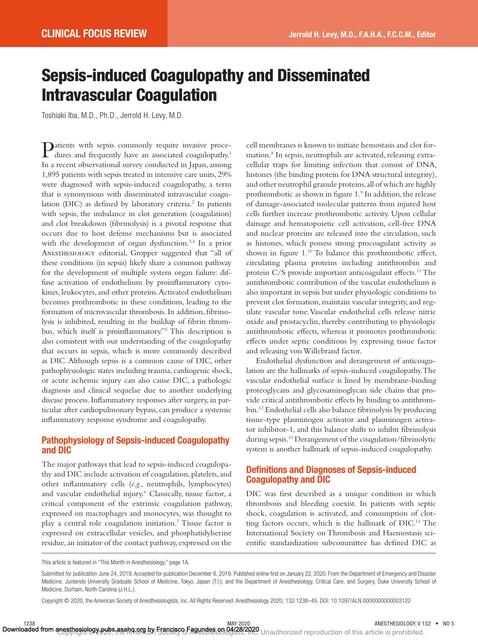 Sepsis-Induced Coagulopathy and Disseminated Intravascular Coagulation