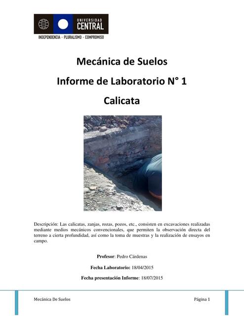 Mecánica de Suelos  Informe de Laboratorio N° 1