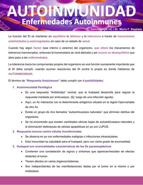 Autoinmunidad y Enfermedades Autoinmunes  