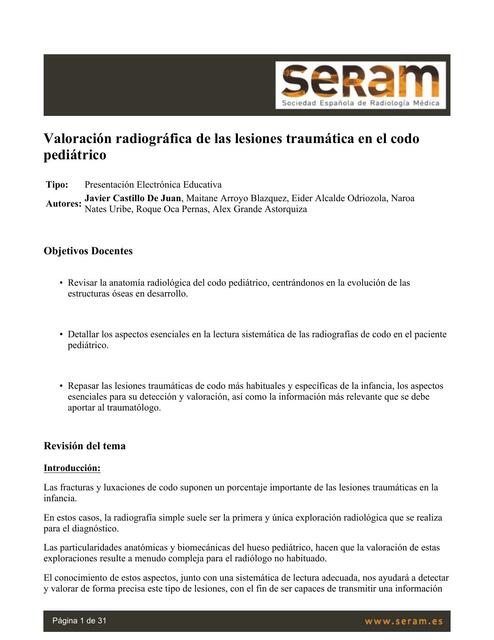 Valoración Radiográfica de las Lesiones Traumáticas en el Codo Pediátrico 