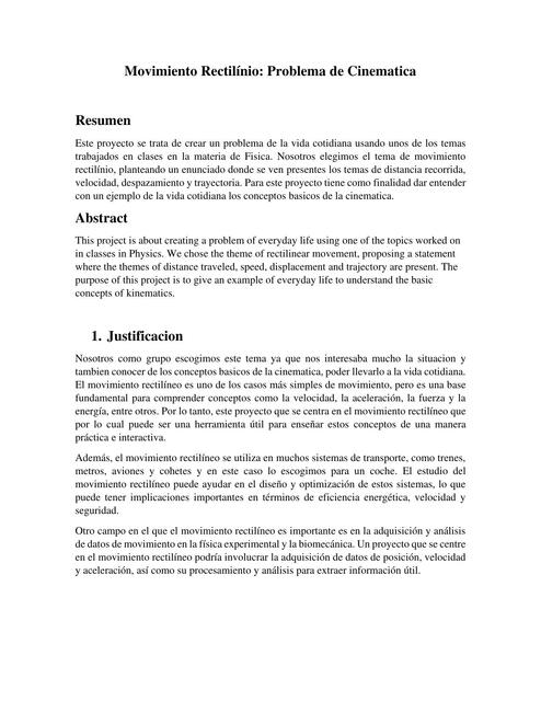 Proyecto de Fisica (Movimiento Rectilineo)