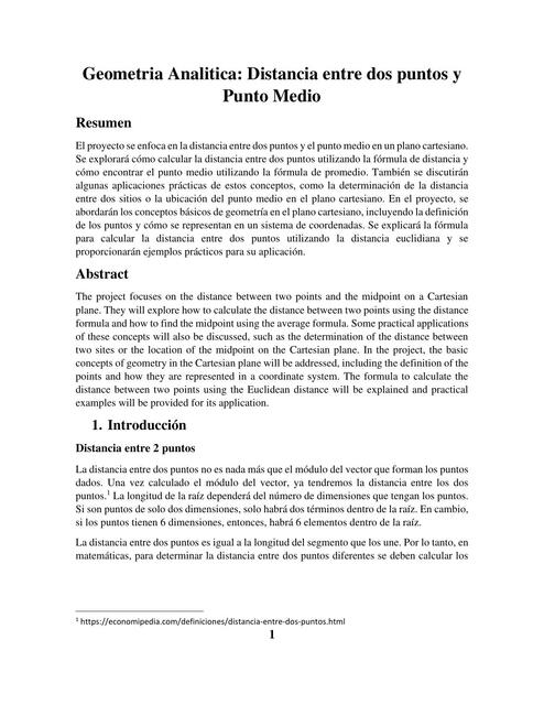 Geometría Analítica: Distancia Entre Dos Puntos y Punto Medio