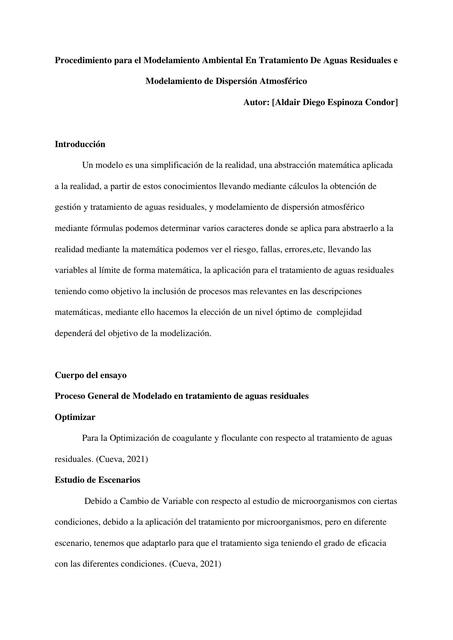 Procedimiento para el Modelamiento Ambiental en Tratamiento de Aguas Residuales e Modelamiento de Dispersión Atmosférico