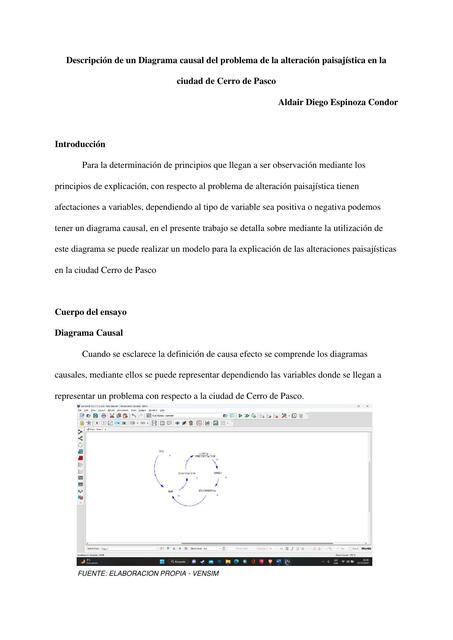 Descripción de un Diagrama Causal del Problema de la Alteración Paisajística en la Ciudad de Cerro de Pasco