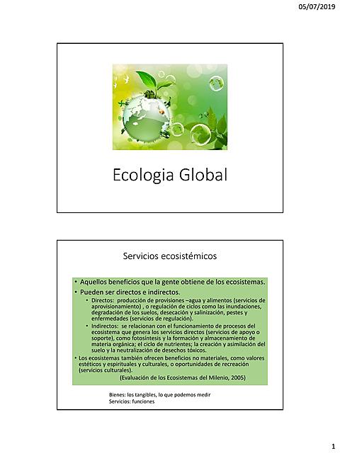 Ecología Global y Servicios Ecosistemicos