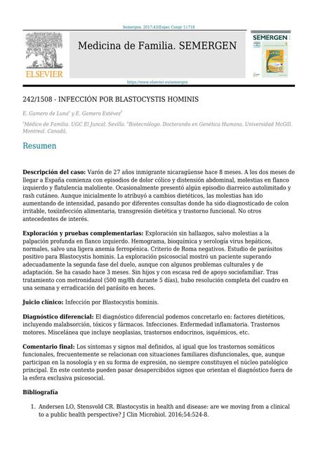 Infección por Blastocystis Hominis 