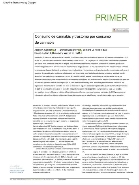  Consumo de Cannabis y Trastorno por Consumo de Cannabis