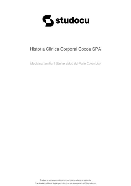 Historia Clínica Corporal Cocoa Spa