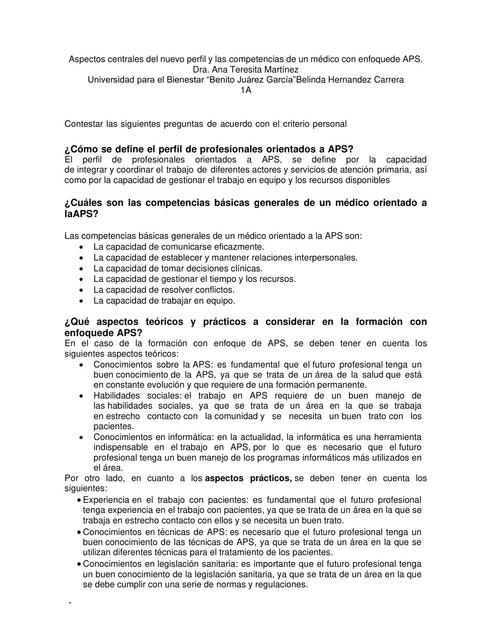 Aspectos Centrales del Nuevo Perfil y las Competencias de un Médico con Enfoque de APS 