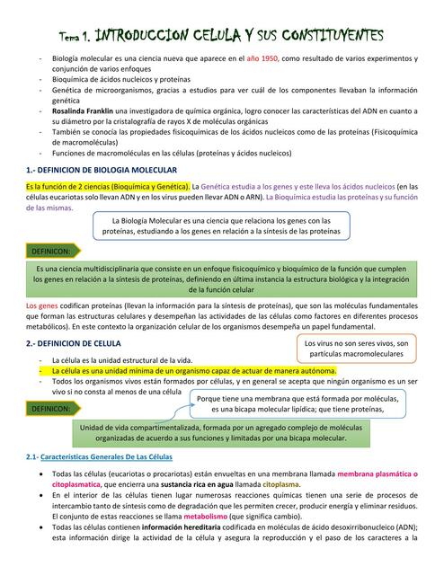 Introducción Célula y sus Constituyentes 