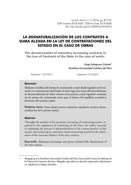 Desnaturalización de los contratos a suma alzada en la ley de contrataciones del estado en el caso de obras