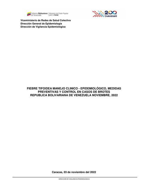 Fiebre tifoidea: Manejo clínico, epidemiológico, medidas preventivas y control en casos de brotes.