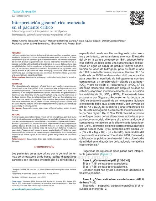 Interpretación gasométrica avanzada en el paciente crítico