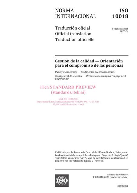 Gestión de la calidad - Orientación para el compromiso de las personas. ISO-10018-2020