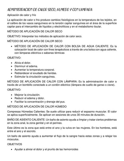 Administración de Calor Seco, Húmedo y con Lámpara 