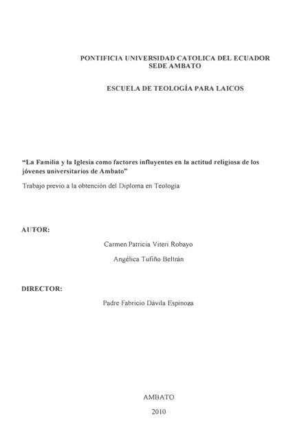 La Familia y la Iglesia como factores influyentes en la actitud religiosa de los jóvenes universitarios de Ambato 