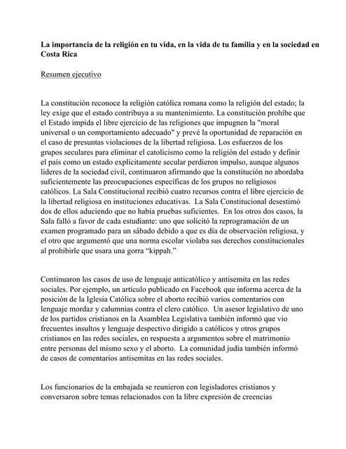 La importancia de la religión en tu vida, en la vida de tu familia y en la sociedad en Costa Rica