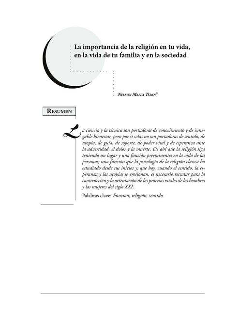 La Importancia de la Religión en tu Vida, en la Vida de tu Familia y en la Sociedad 