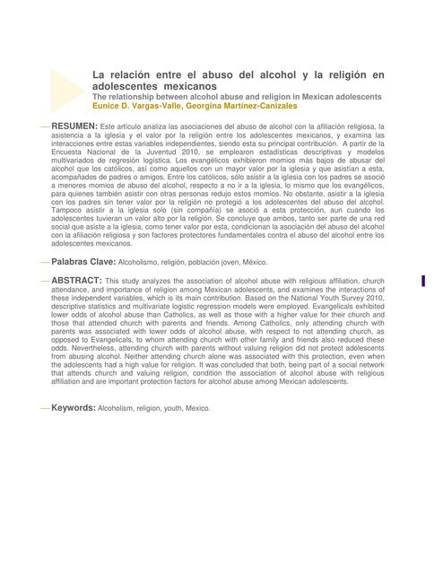 La Relación entre el Abuso del Alcohol y la Religión en Adolescentes Mexicanos