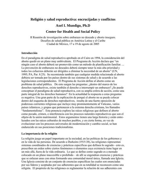 Religión y Salud Reproductiva, Encrucijadas y Conflictos